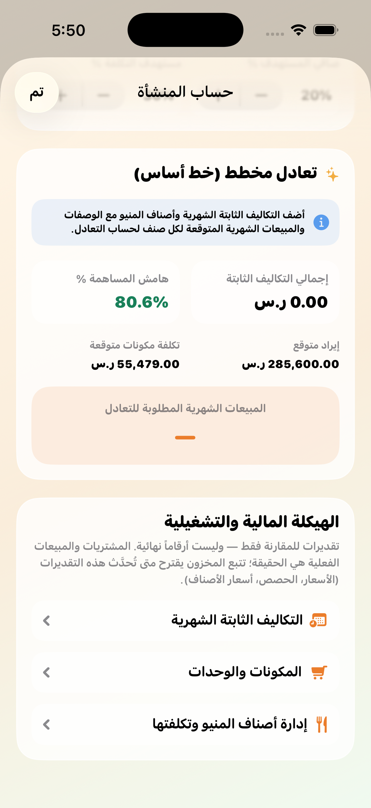تعادل مخطط — هامش المساهمة والإيراد المتوقع